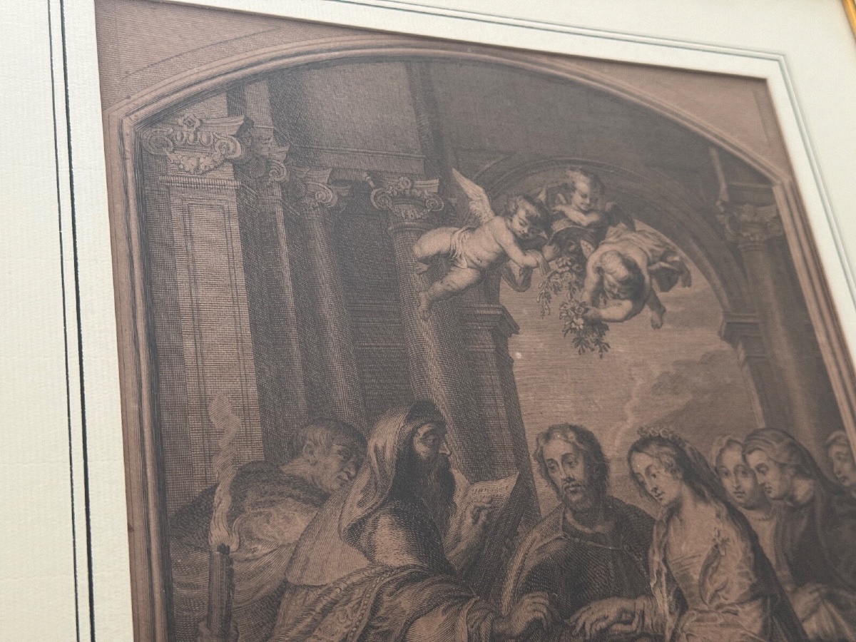 Gravure XVIIIe d'après le Mariage de la Vierge de P. Rubens -photo-5