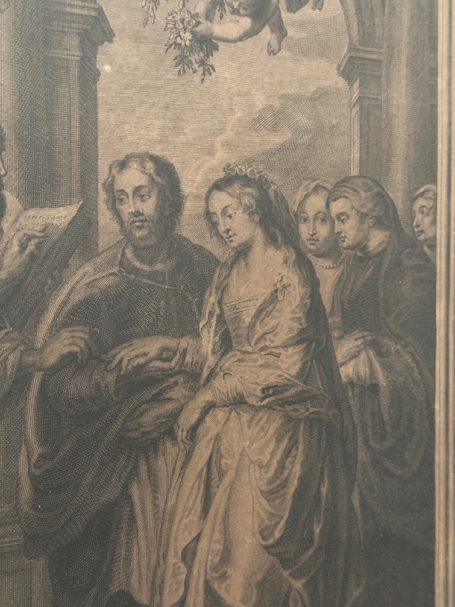 Gravure XVIIIe d'après le Mariage de la Vierge de P. Rubens -photo-6