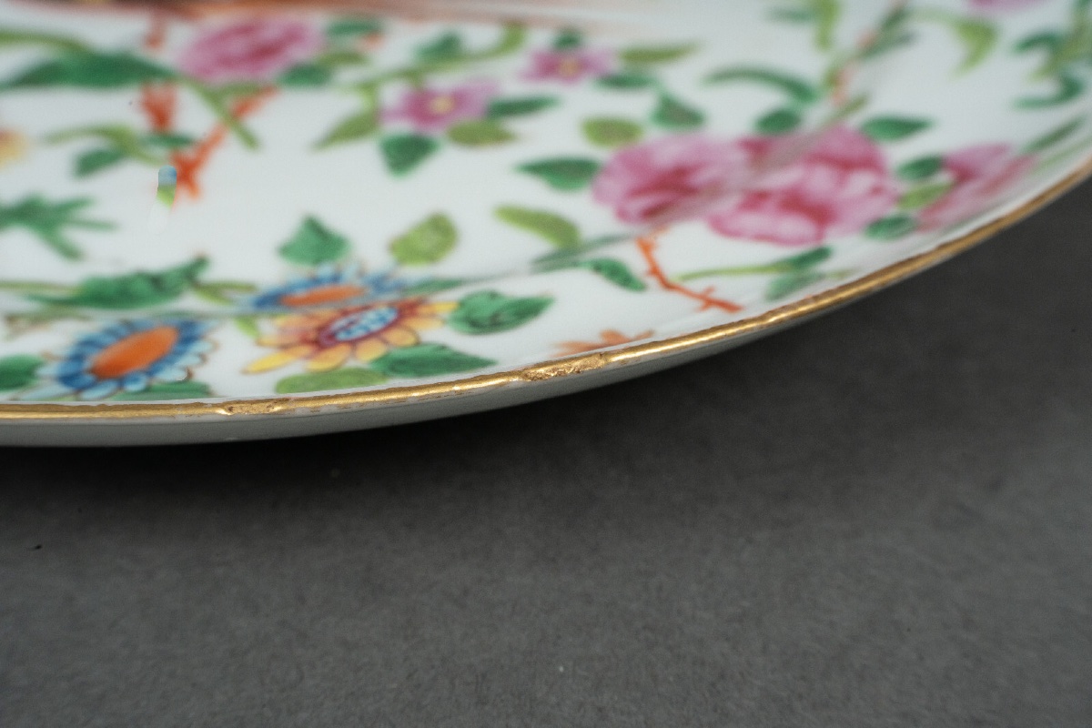 19th Century Canton Porcelain Plate With Floral Decoration Of Birds And Butterflies-photo-7