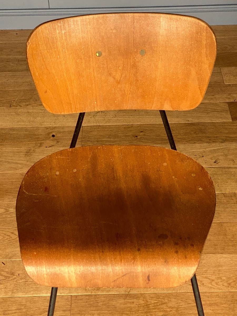 Paire de chaises courbes 1960 métal tubulaire Robert Mathieu -photo-1