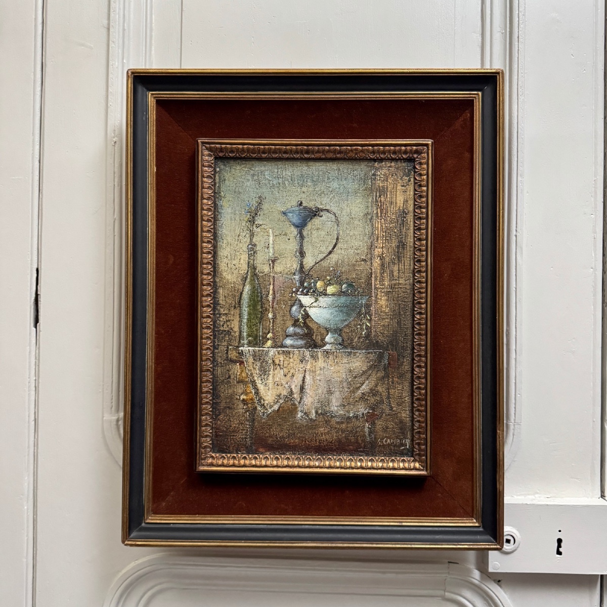 Oil On Canvas, Still Life With Fruit, 20th Century, By Cambicq 