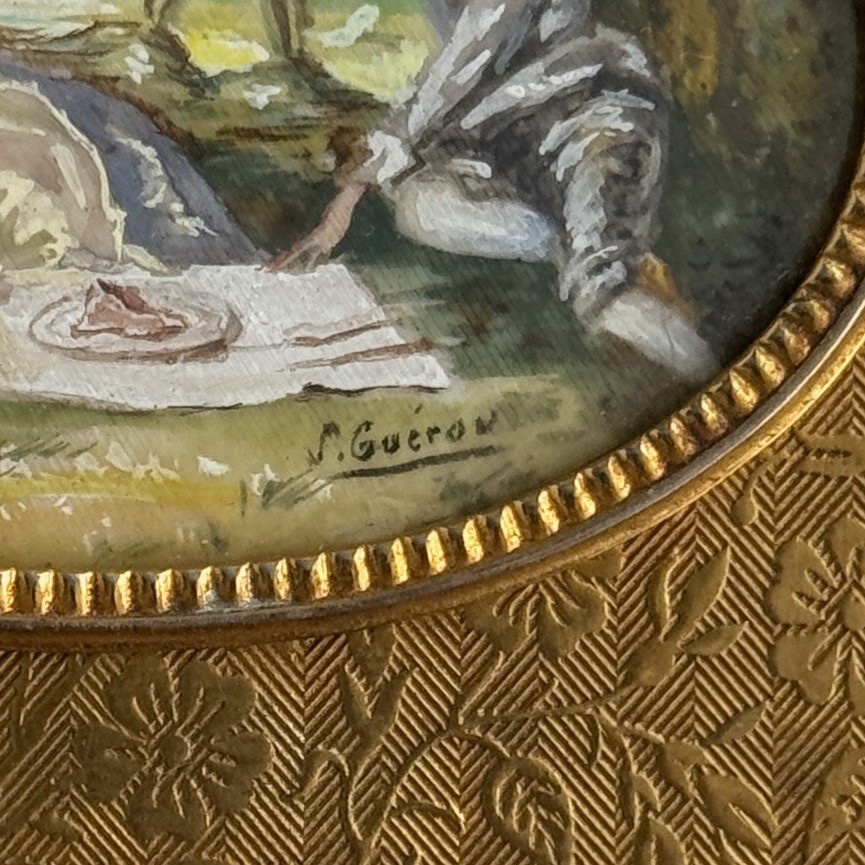 19th-century Guilloché Bronze Box Adorned With A Romantic Miniature -photo-6