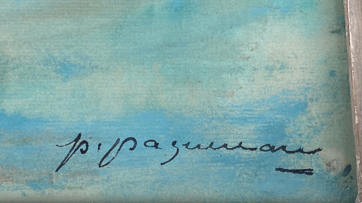 Aquarelle par Paul Paquereau meules de foin XXe-photo-3