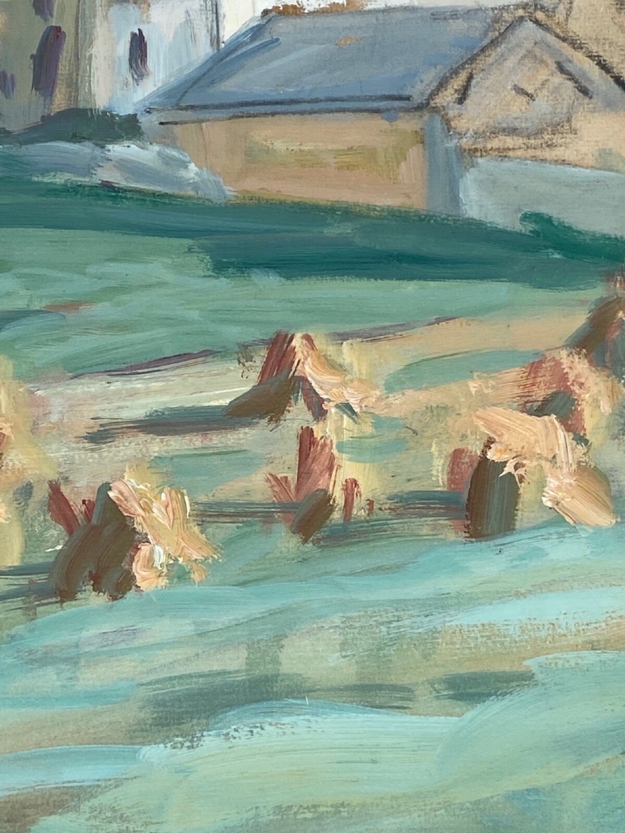 Aquarelle par Paul Paquereau meules de foin XXe-photo-6