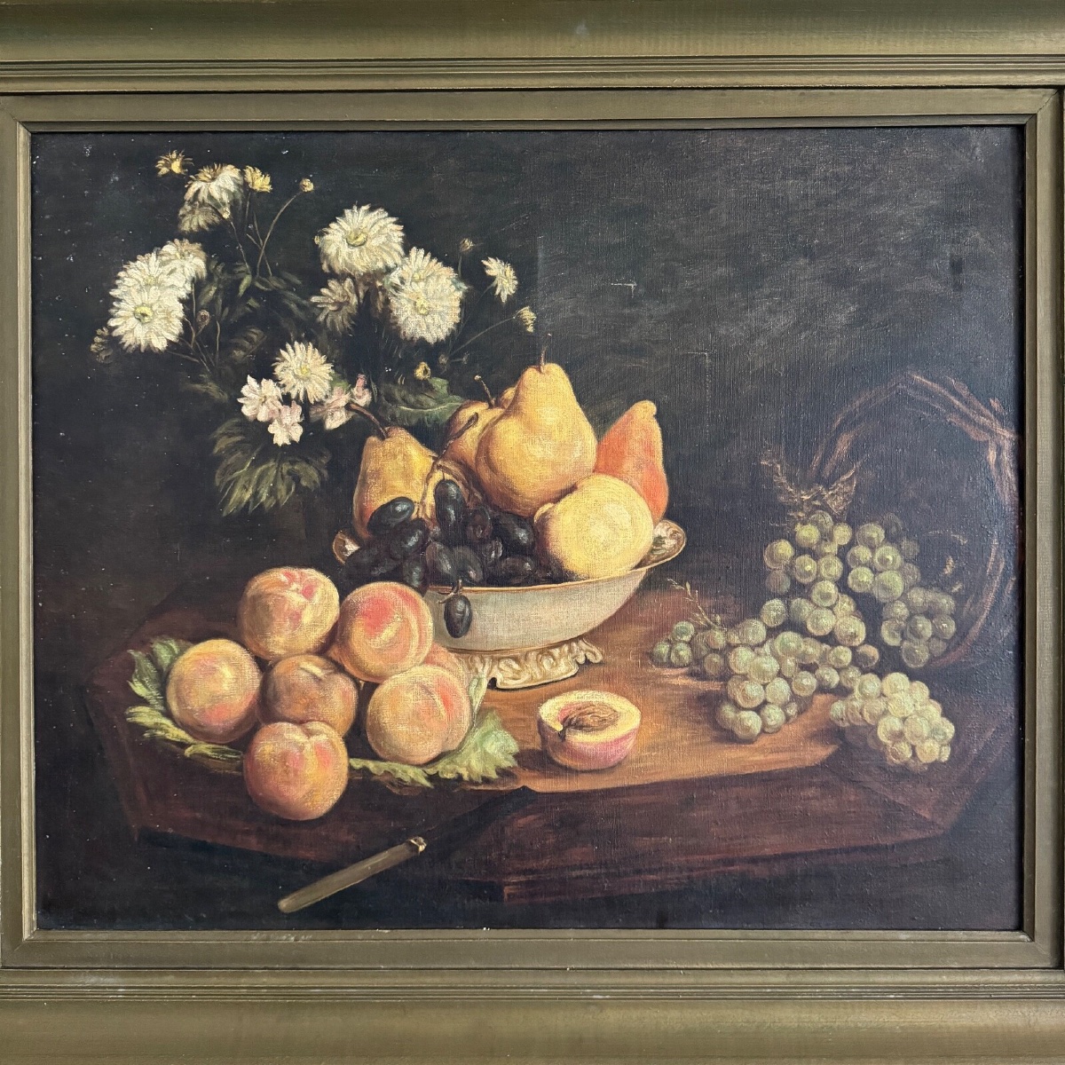 Oil On Canvas, 1900, After Fantin-latour, Still Life, Flowers And Fruit-photo-2