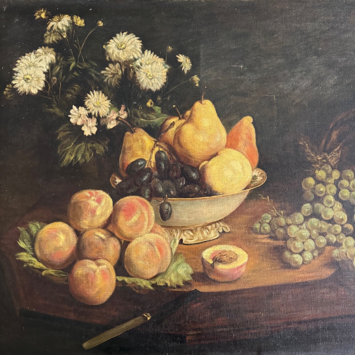 Oil On Canvas, 1900, After Fantin-latour, Still Life, Flowers And Fruit-photo-3