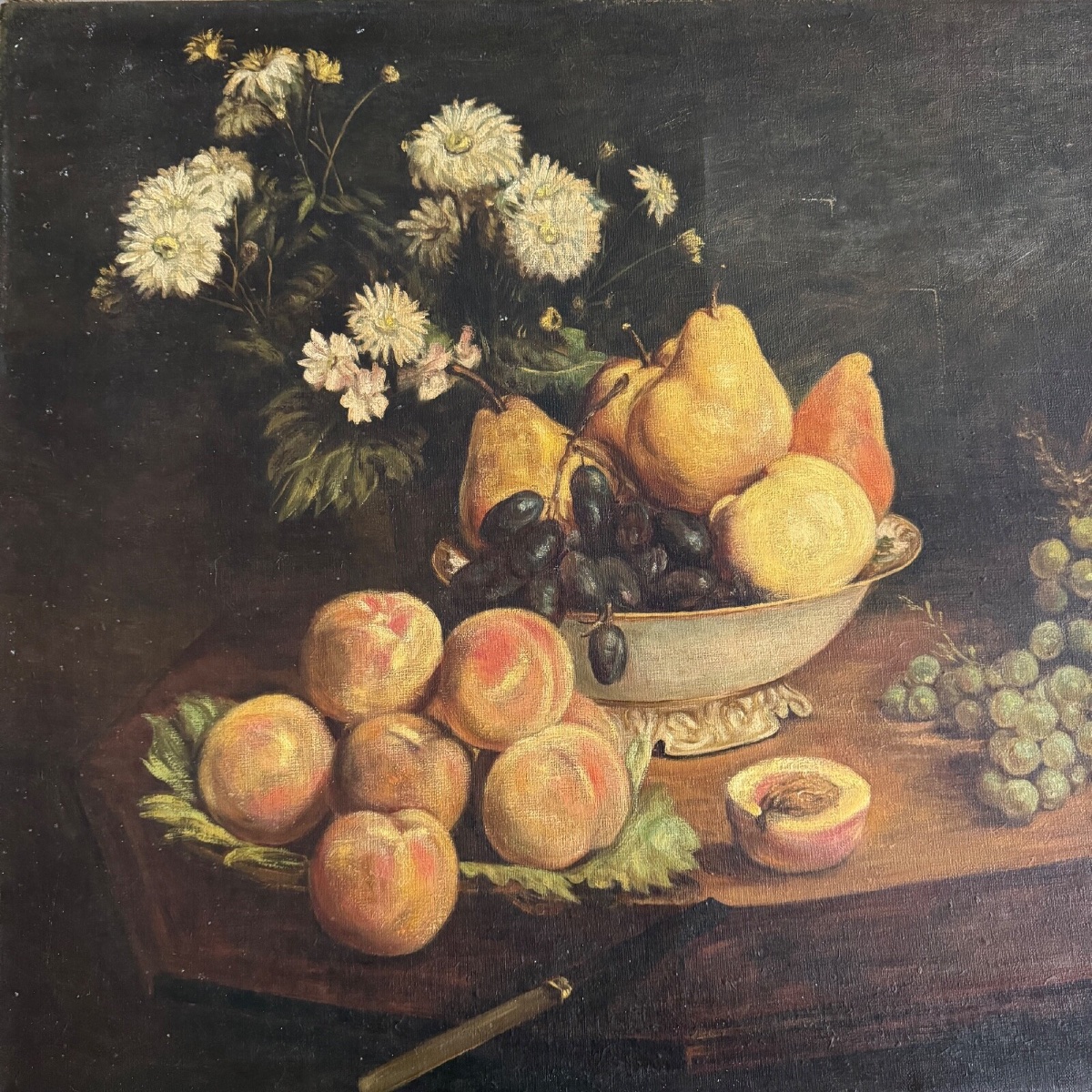 Oil On Canvas, 1900, After Fantin-latour, Still Life, Flowers And Fruit-photo-4