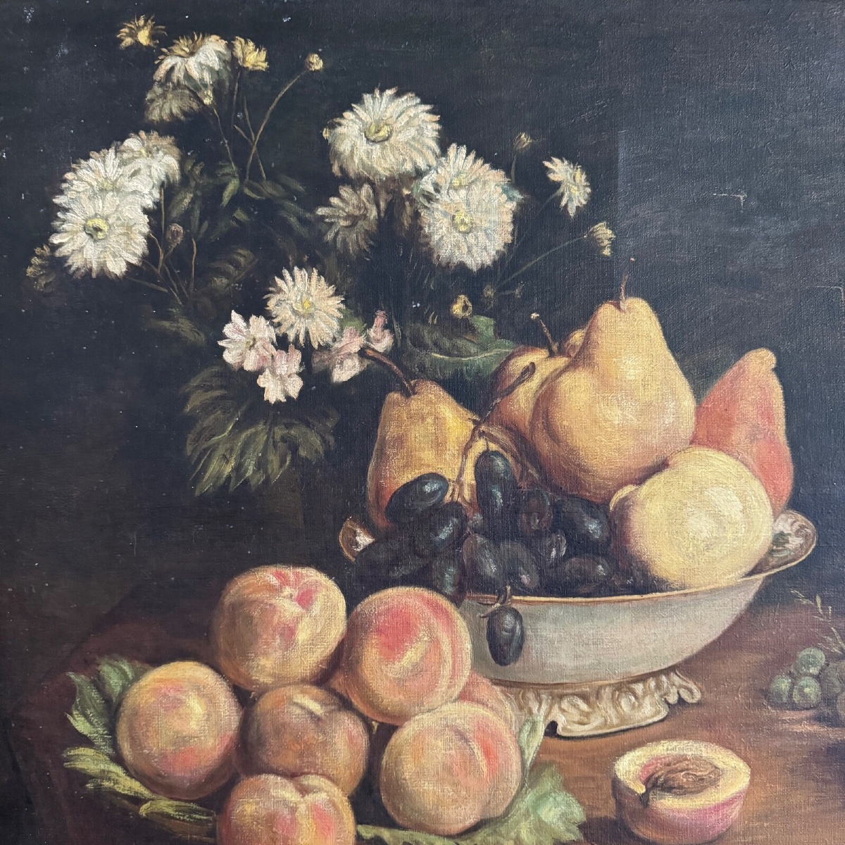Oil On Canvas, 1900, After Fantin-latour, Still Life, Flowers And Fruit-photo-2