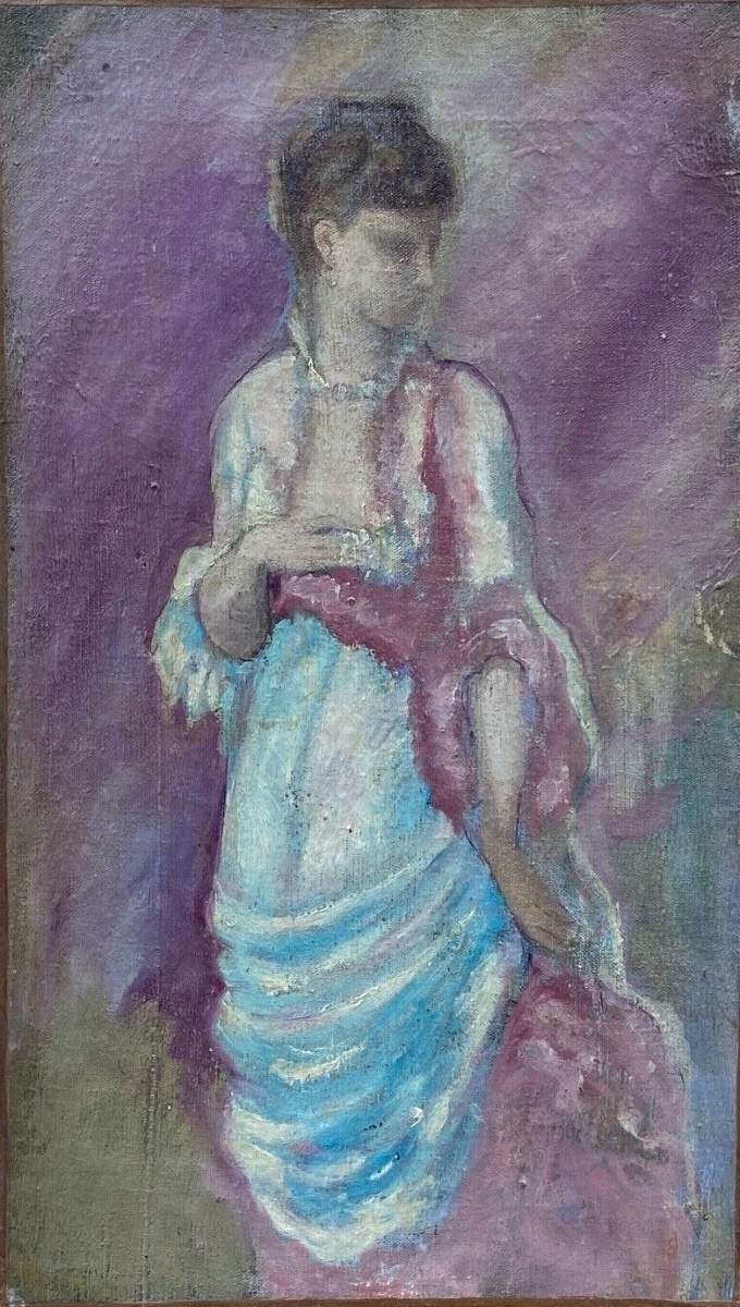 Oil On Canvas, Woman In Evening Dress, Early 20th Century -photo-2