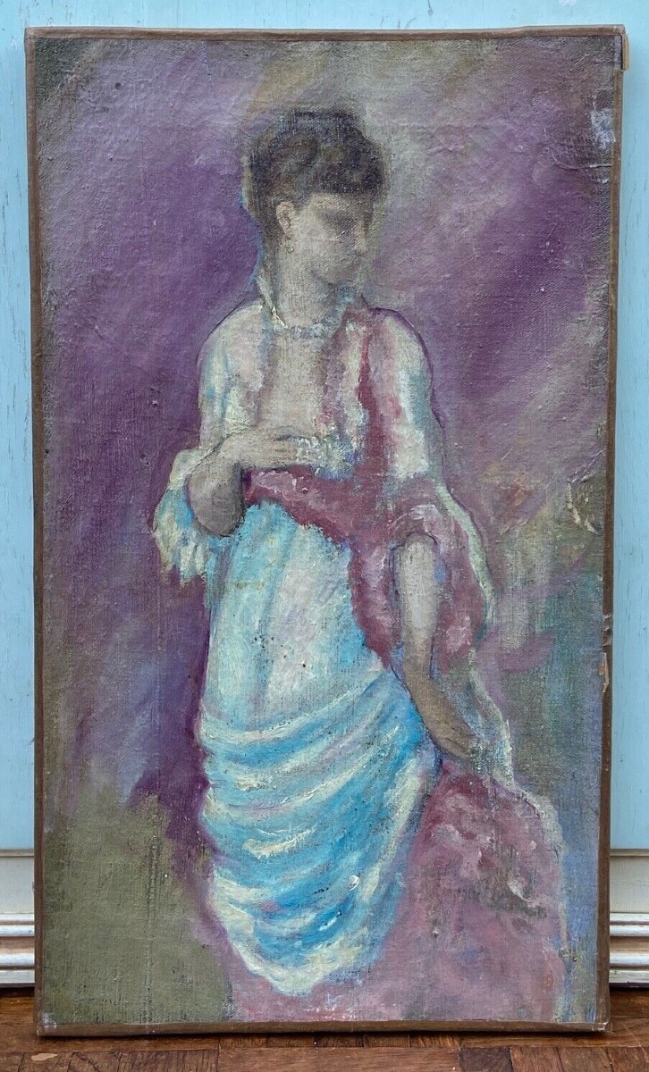 Oil On Canvas, Woman In Evening Dress, Early 20th Century 