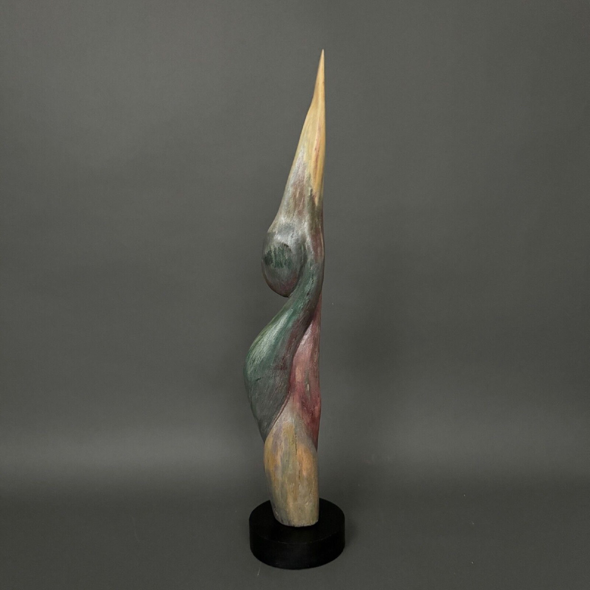 Wooden Sculpture By Calin Hentea, 20th Century, Woman With A Bird -photo-2