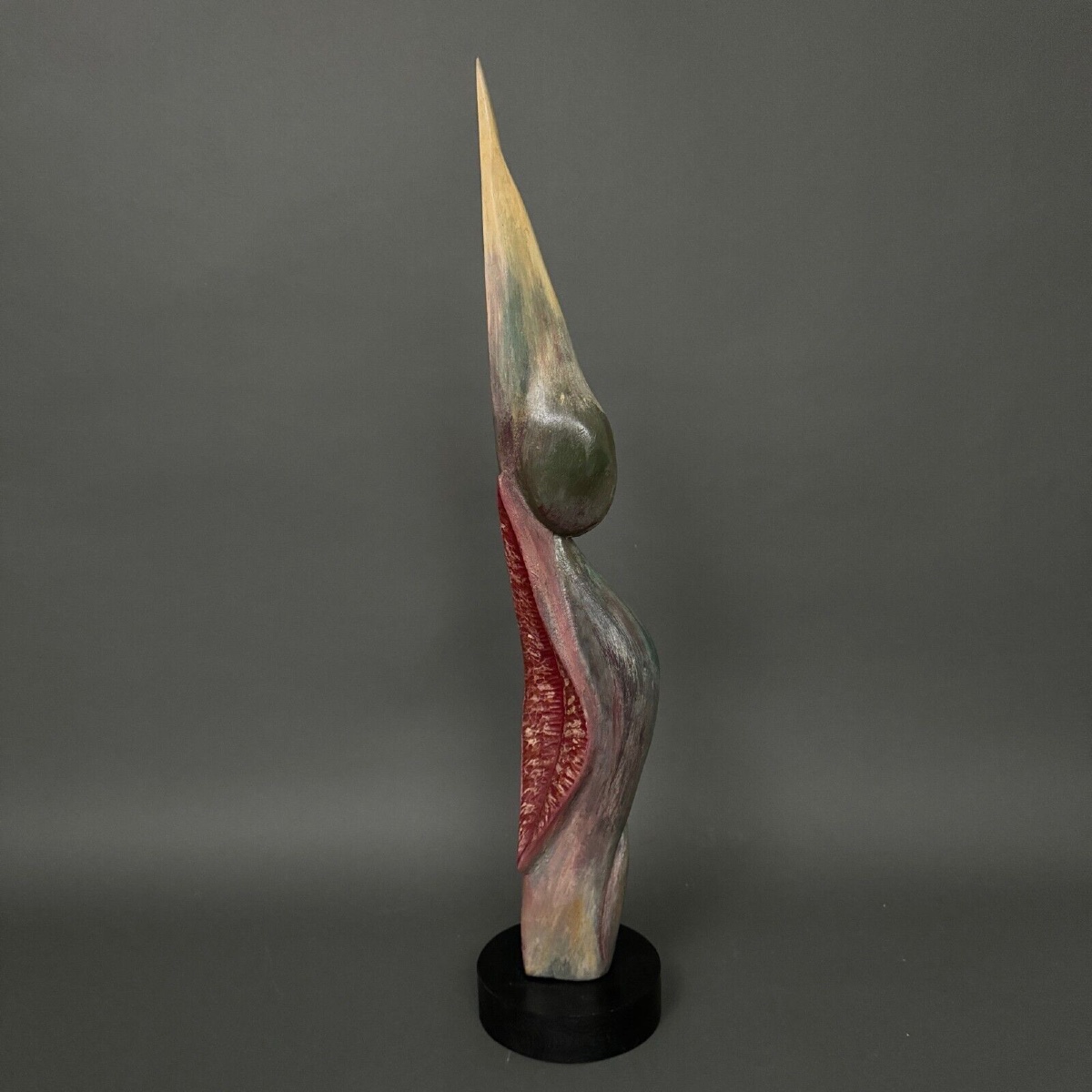 Wooden Sculpture By Calin Hentea, 20th Century, Woman With A Bird 