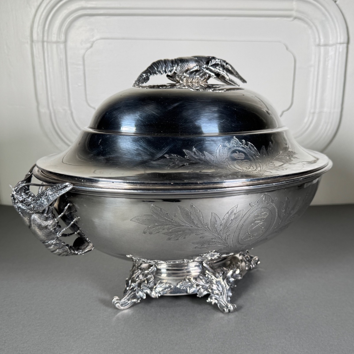 Christofle Silver-plated Metal Tureen With Lobster-shaped Decoration And Handles-photo-2