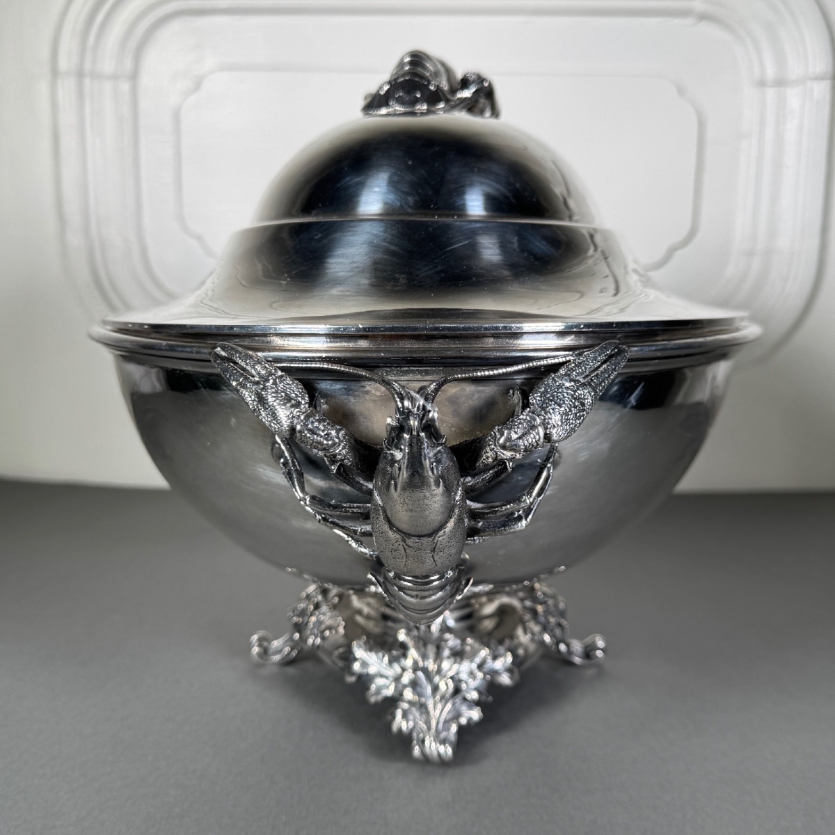 Christofle Silver-plated Metal Tureen With Lobster-shaped Decoration And Handles-photo-3