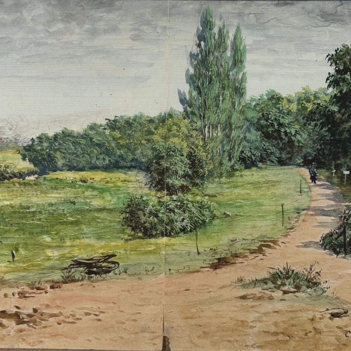 Watercolor On Paper Depicting A Path By C. Piveteau, 1915-photo-4