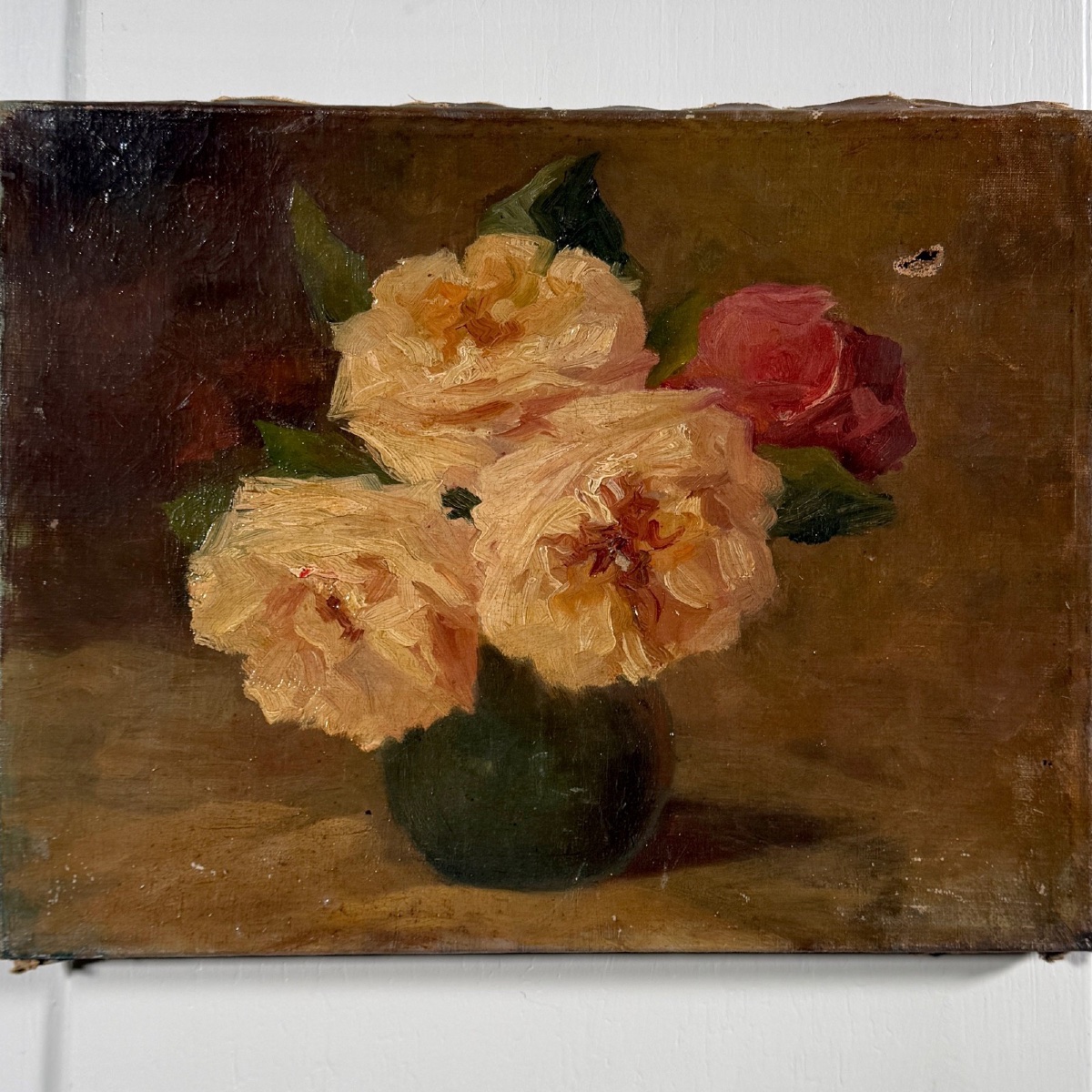 Oil On Canvas Still Life With Roses, Late 19th Century -photo-3