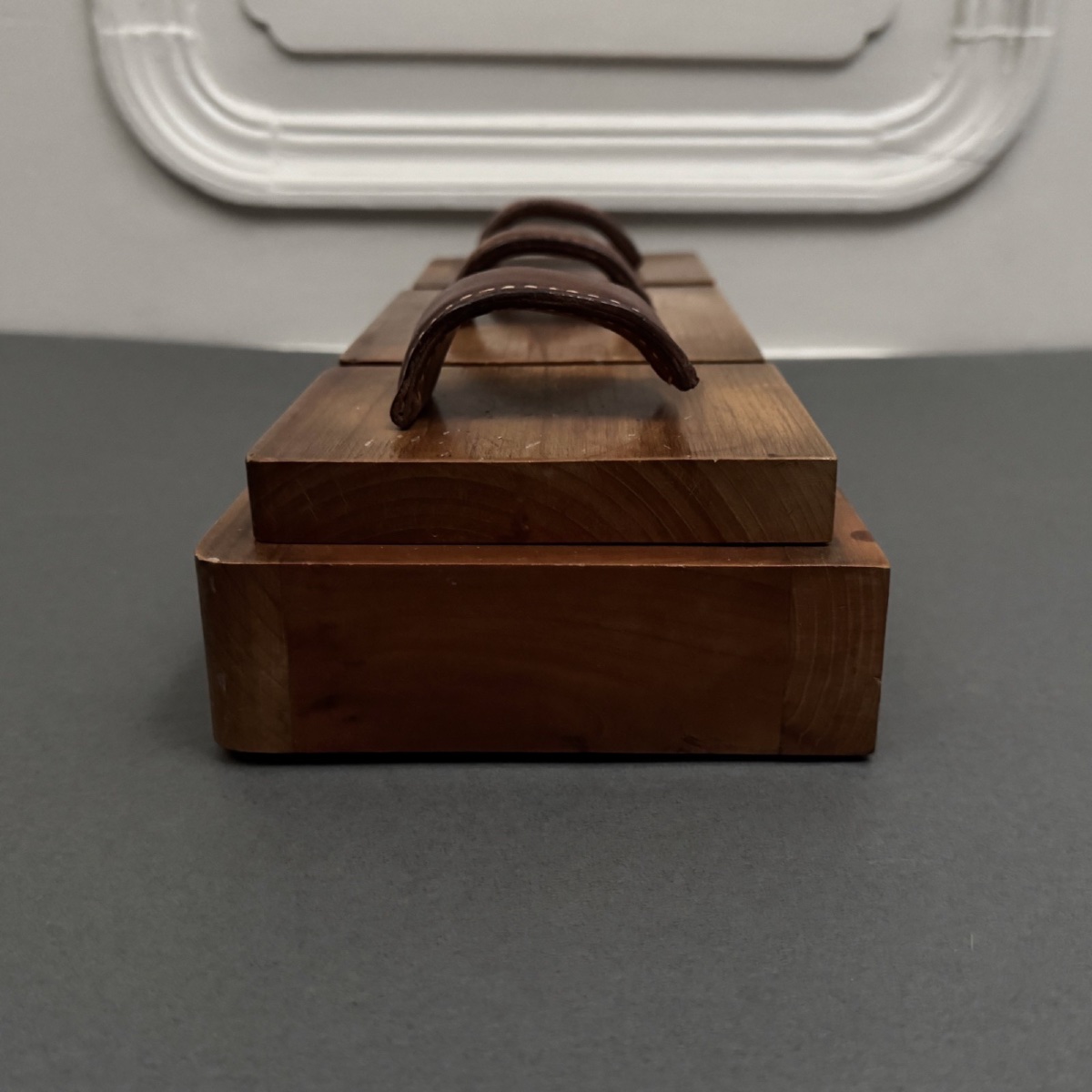 Wooden Box, 1950s, In The Style Of Adnet, With 3 Compartments And Leather Handles-photo-3