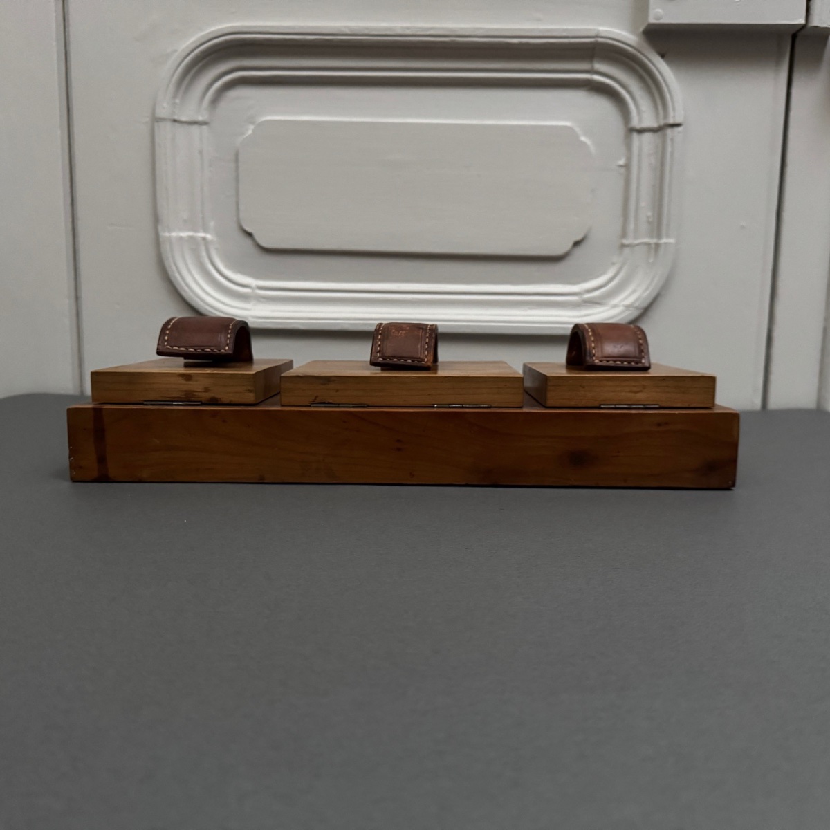 Wooden Box, 1950s, In The Style Of Adnet, With 3 Compartments And Leather Handles-photo-2