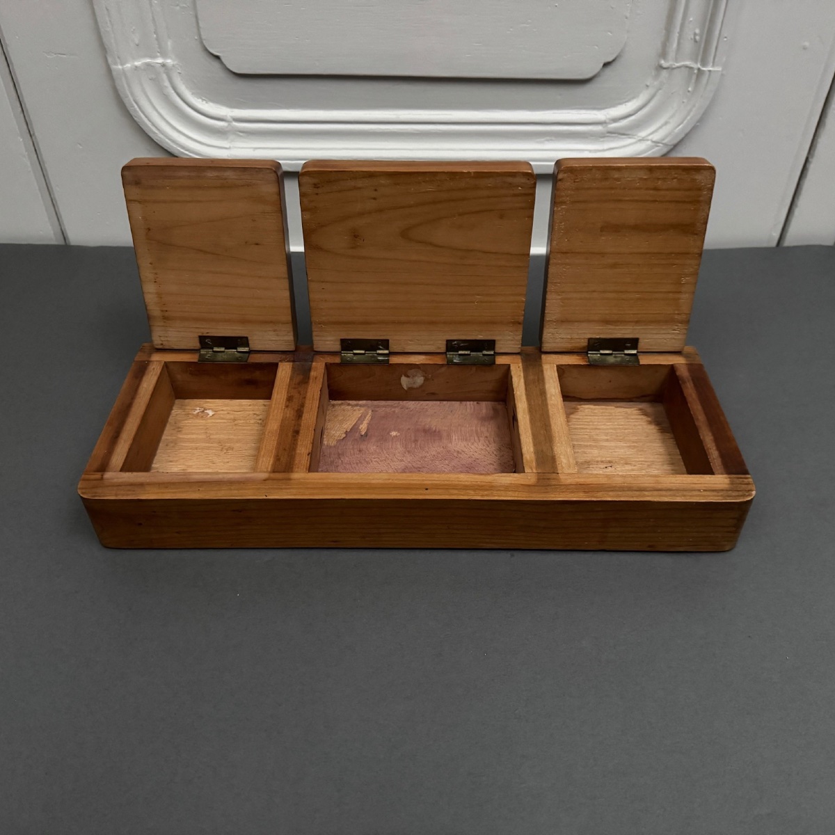 Wooden Box, 1950s, In The Style Of Adnet, With 3 Compartments And Leather Handles-photo-5