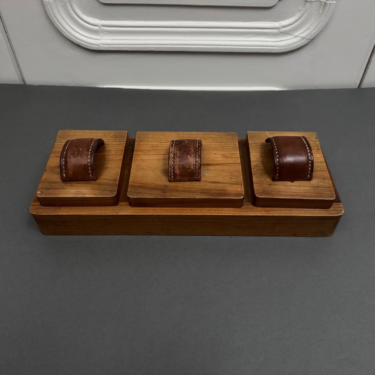 Wooden Box, 1950s, In The Style Of Adnet, With 3 Compartments And Leather Handles-photo-6