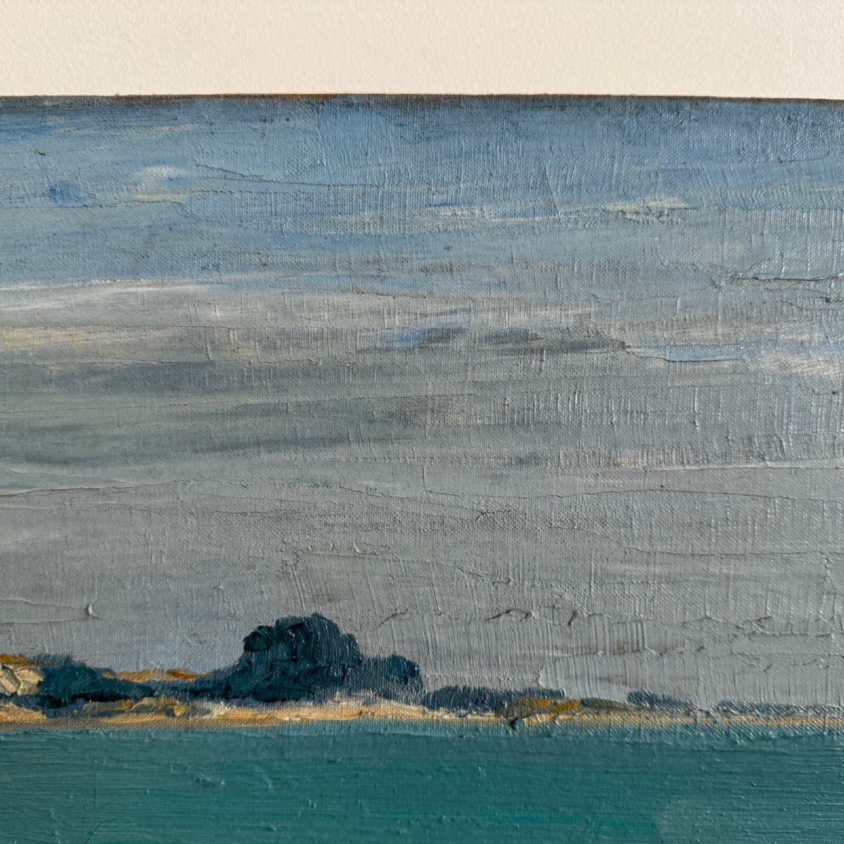 Huile sur toile bord de mer barques sur une plage par C. Gallos XXe-photo-1