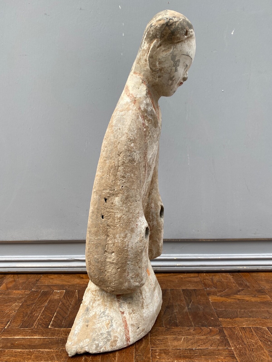 Chinese Kneeling Court Lady In Grey Terracotta -photo-2