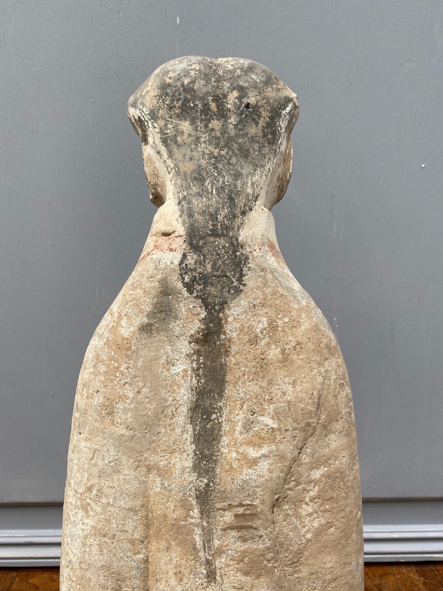 Chinese Kneeling Court Lady In Grey Terracotta -photo-4