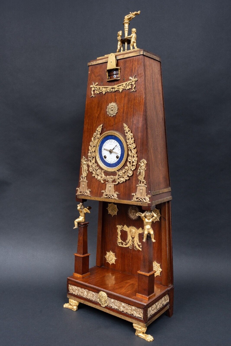 Pendule en acajou maison Balthazard bronze doré chérubins cadran émail-photo-7