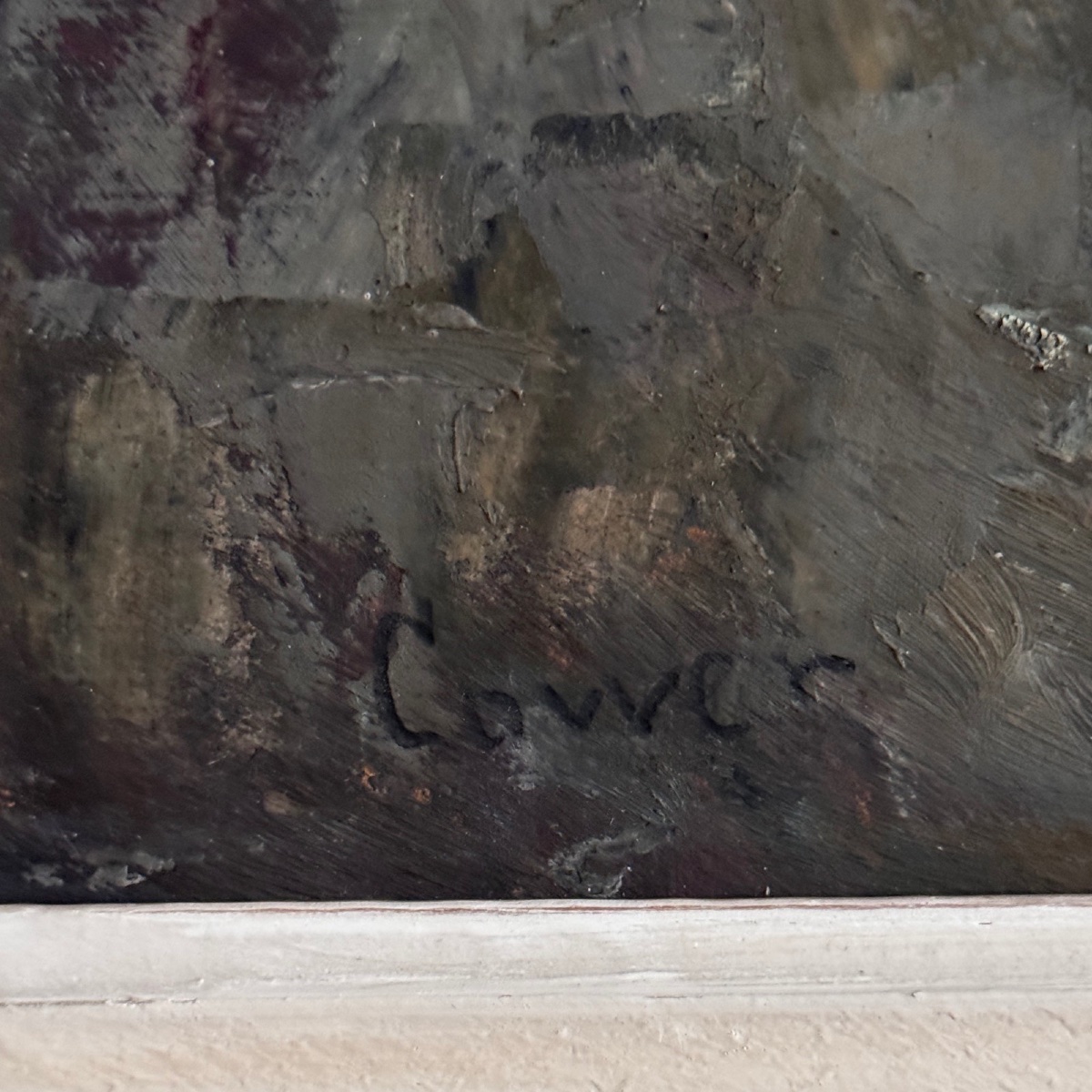 Huile sur carton représentant la houle par Cavver XXe cadre cérusé-photo-2