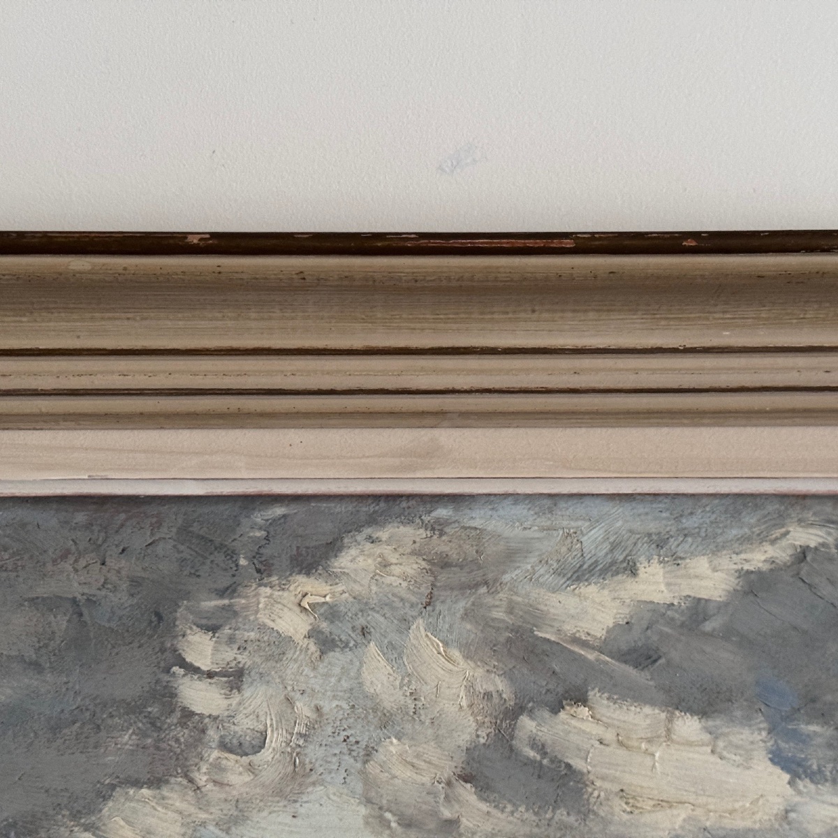 Huile sur carton représentant la houle par Cavver XXe cadre cérusé-photo-4