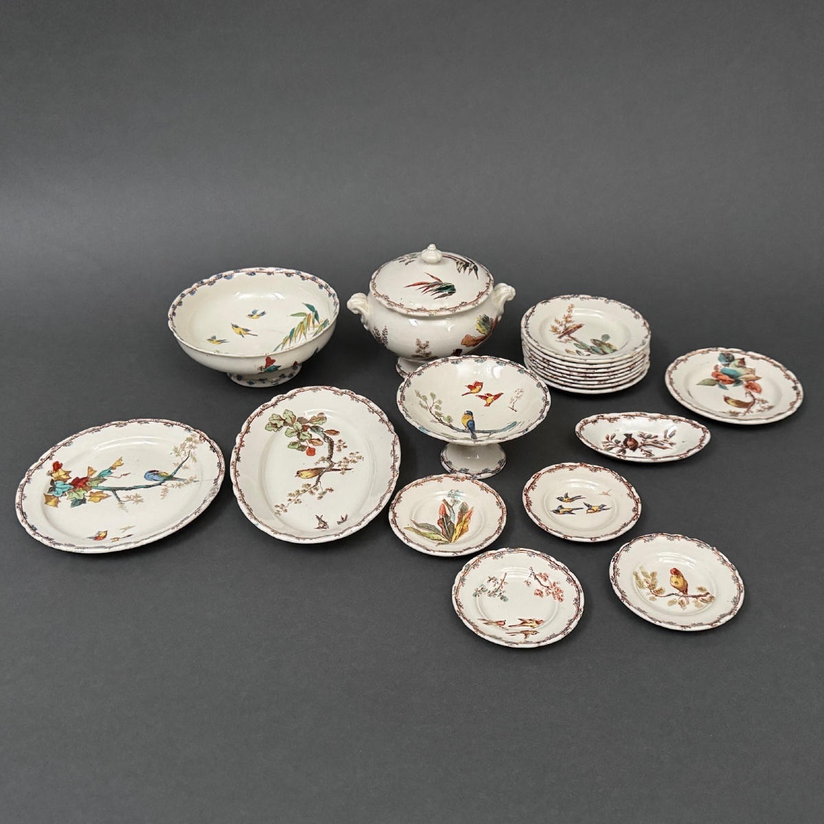 19-piece Choisy-le-roi Dinner Service With Bird And Naturalist Decoration-photo-2
