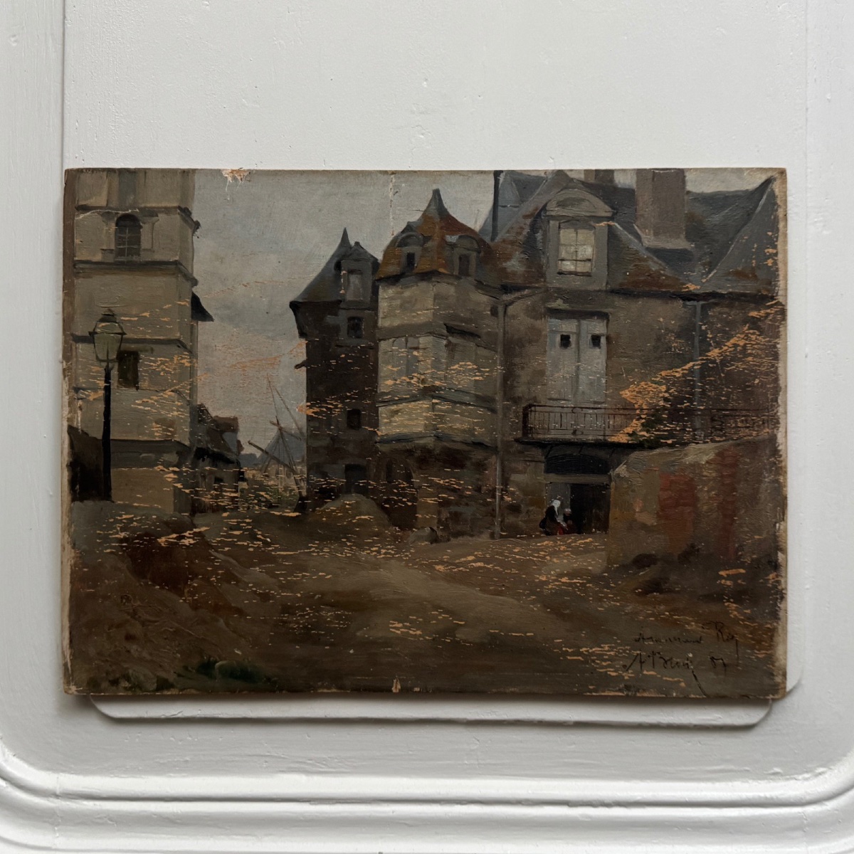 Huile sur panneau scène de rue par Roy 1856-photo-2