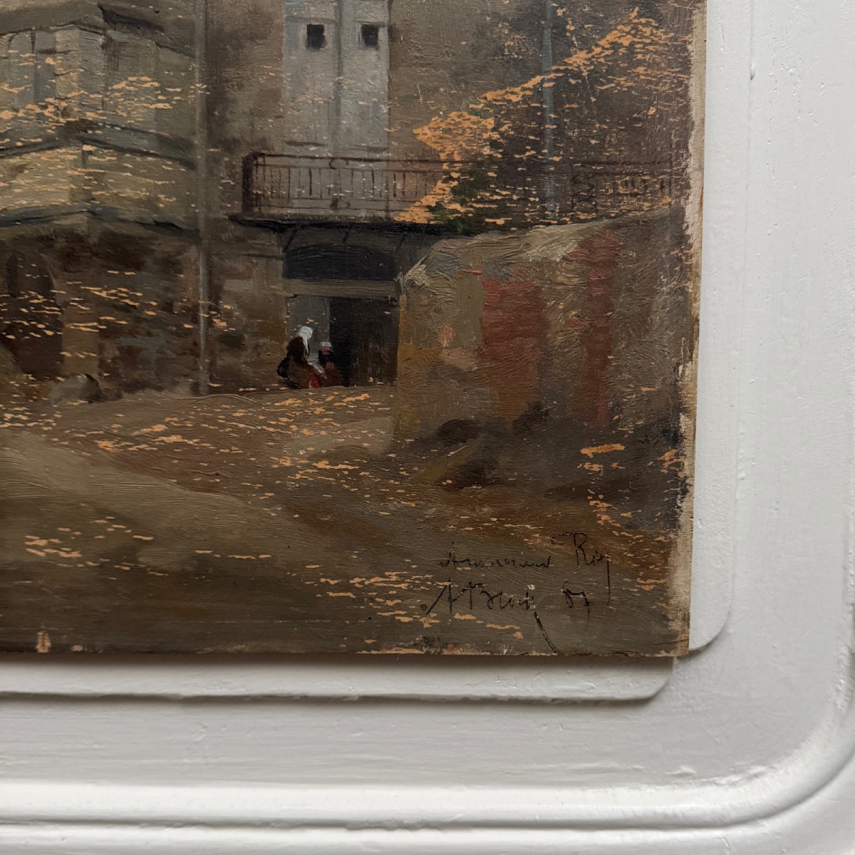 Huile sur panneau scène de rue par Roy 1856-photo-1