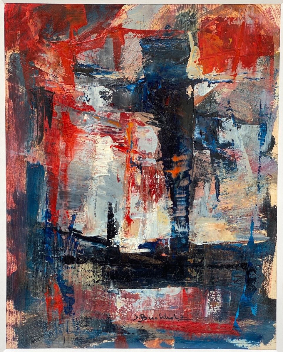 Huile gouache sur papier composition abstraite par Jacques Buchholz XXe-photo-2