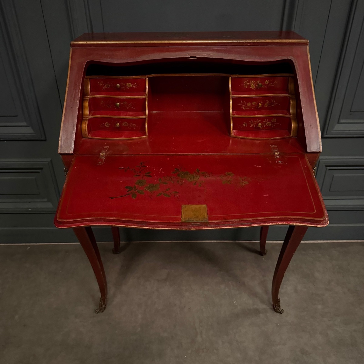 Secrétaire dos d'âne XIXe Napoléon III rehaussé de décors chinois -photo-1