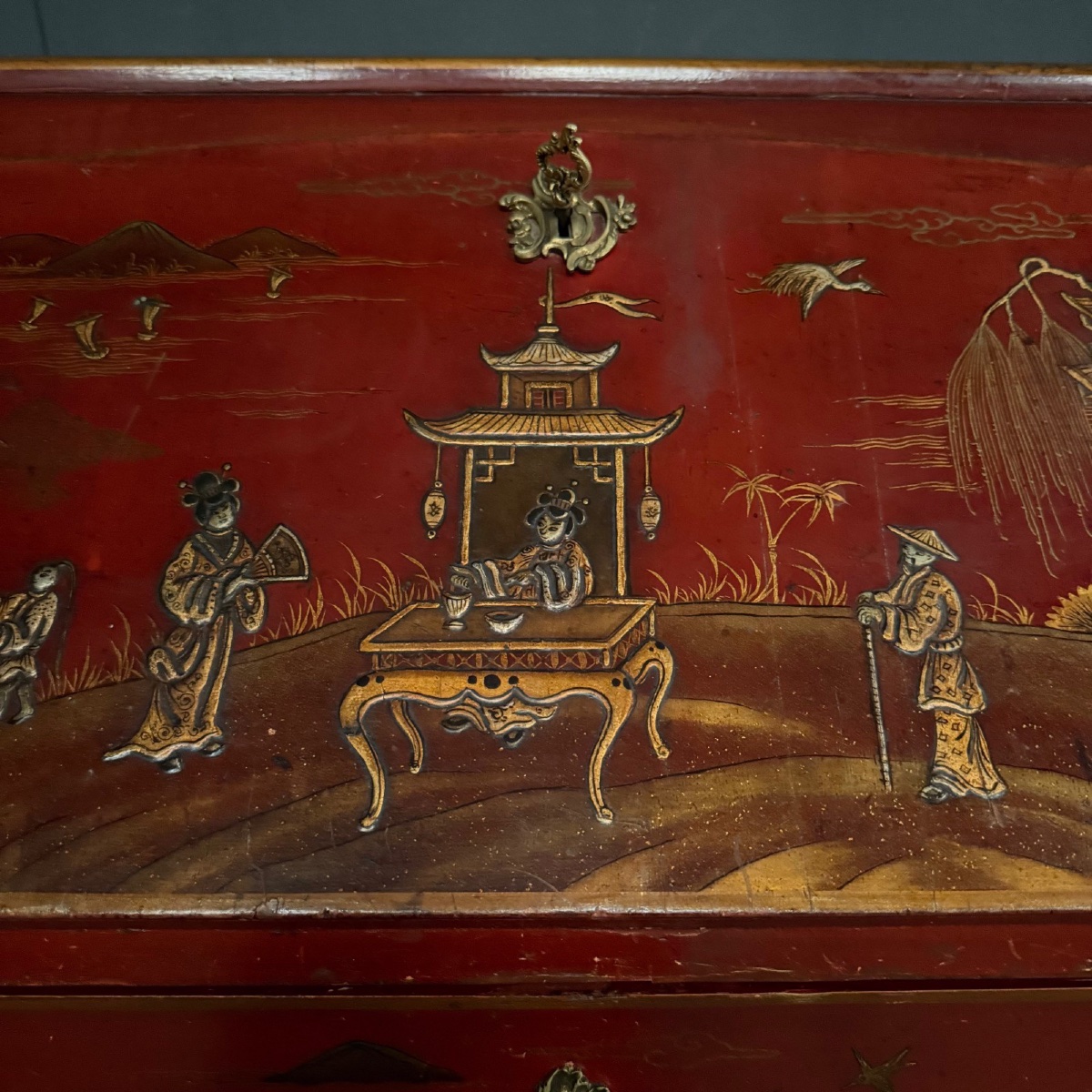 Secrétaire dos d'âne XIXe Napoléon III rehaussé de décors chinois -photo-6