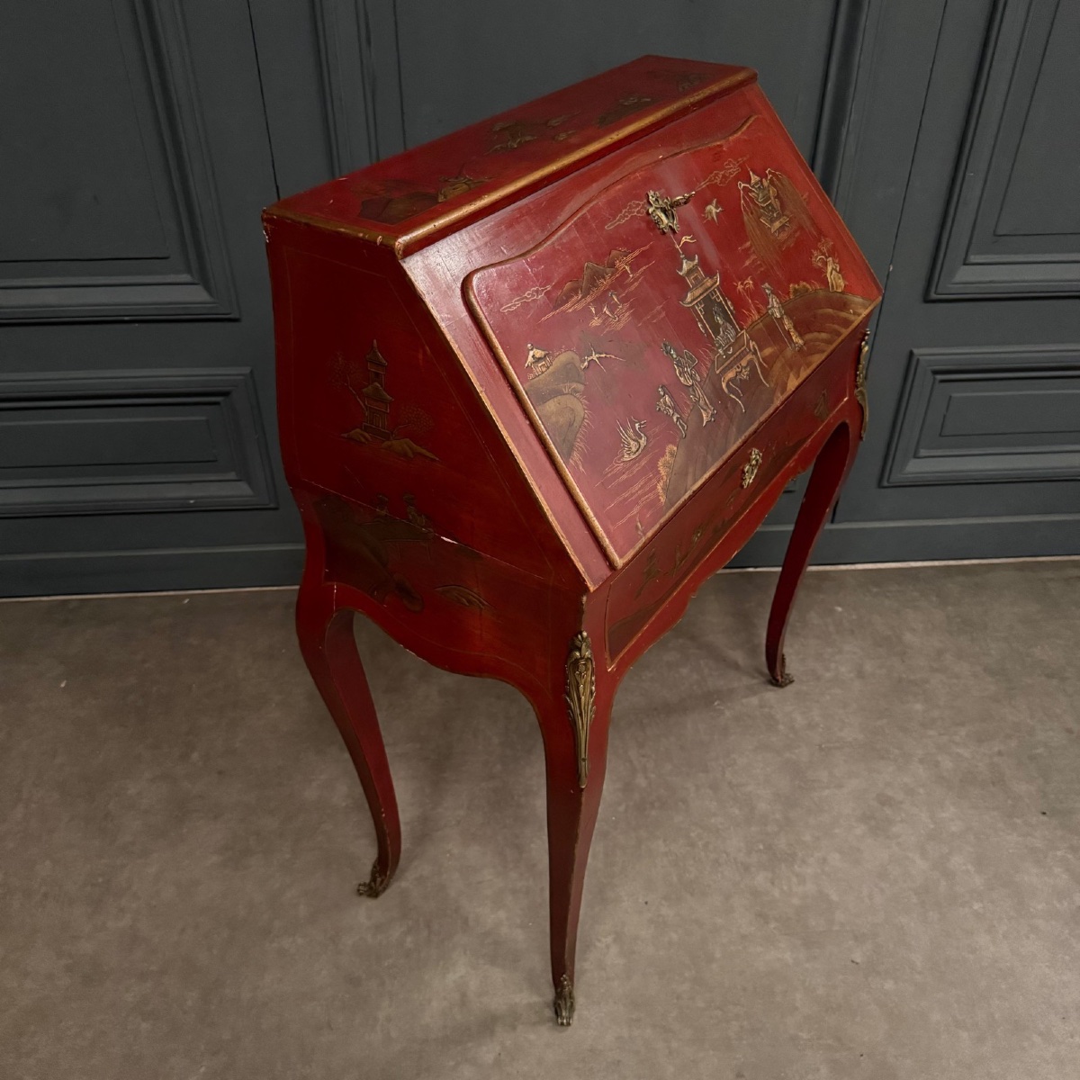 Secrétaire dos d'âne XIXe Napoléon III rehaussé de décors chinois -photo-7