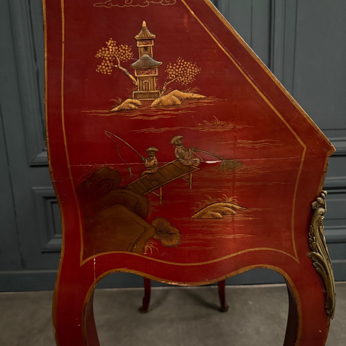 Secrétaire dos d'âne XIXe Napoléon III rehaussé de décors chinois -photo-8