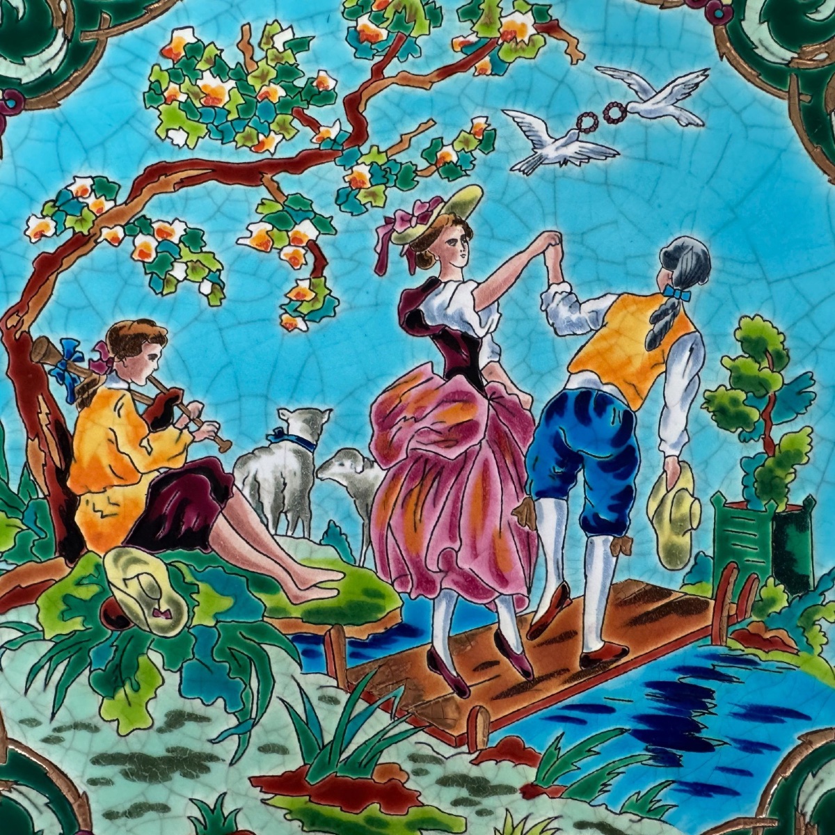 A Series Of Four Dishes Featuring Longwy Enamels Representing The Four Seasons, By Hélène Gabet, 20th Century-photo-3