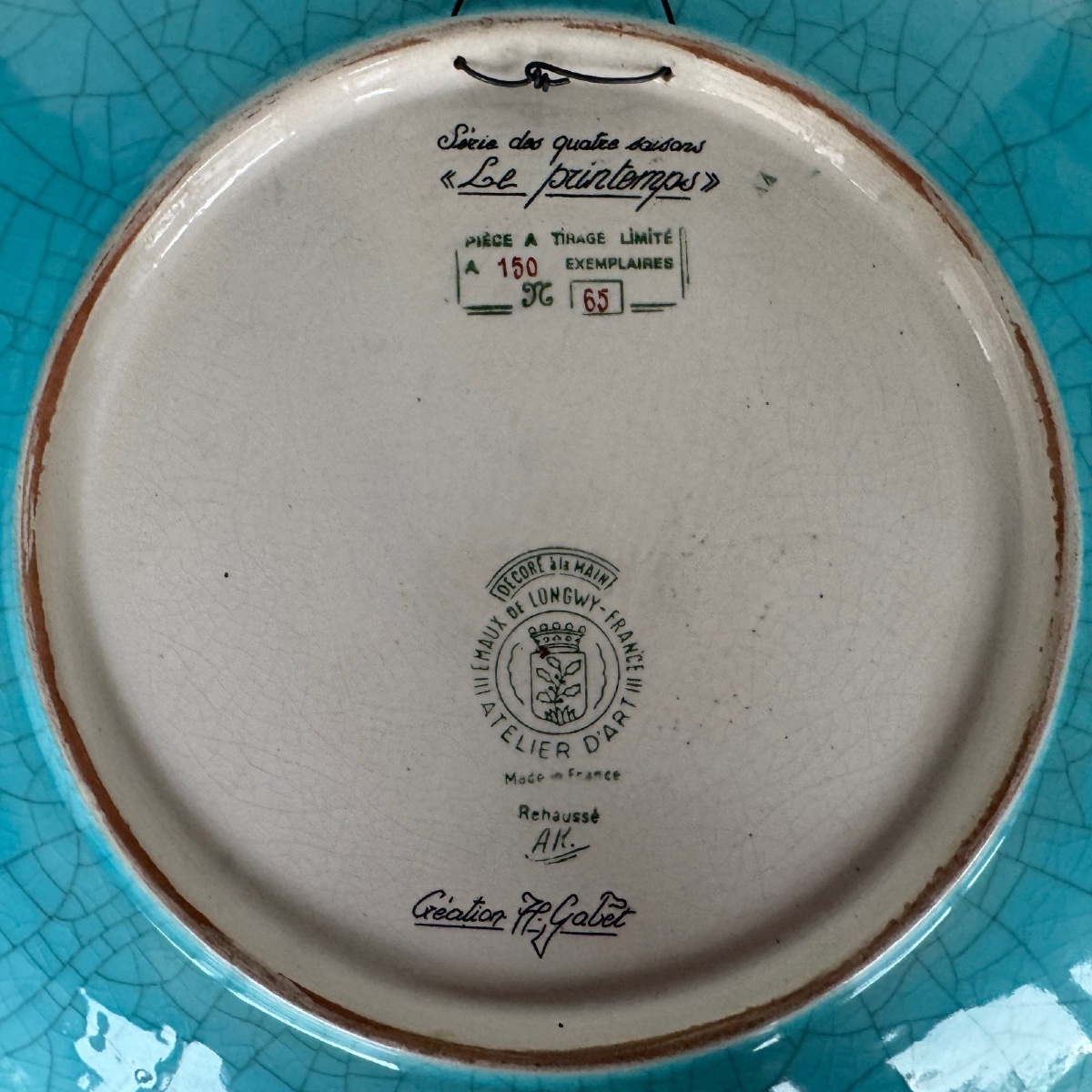 A Series Of Four Dishes Featuring Longwy Enamels Representing The Four Seasons, By Hélène Gabet, 20th Century-photo-4