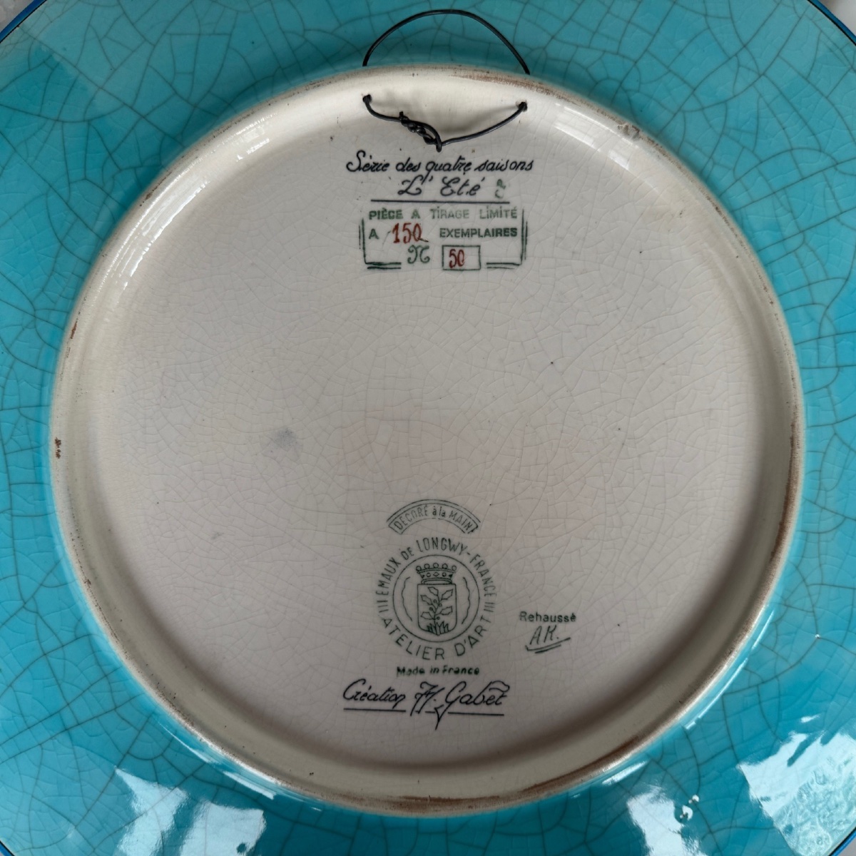 A Series Of Four Dishes Featuring Longwy Enamels Representing The Four Seasons, By Hélène Gabet, 20th Century-photo-3