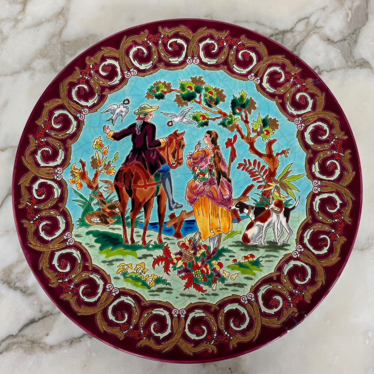 A Series Of Four Dishes Featuring Longwy Enamels Representing The Four Seasons, By Hélène Gabet, 20th Century-photo-4