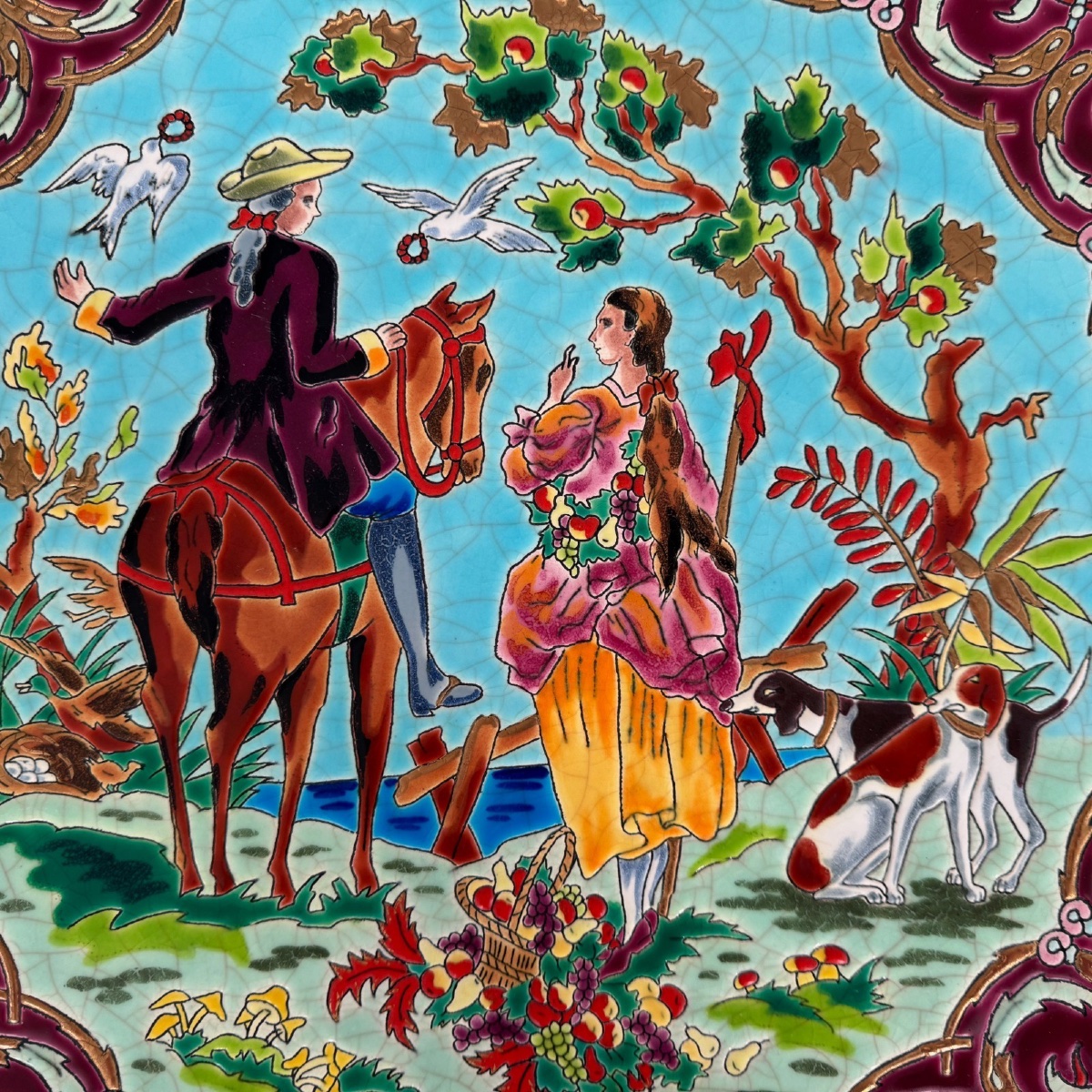 A Series Of Four Dishes Featuring Longwy Enamels Representing The Four Seasons, By Hélène Gabet, 20th Century-photo-5