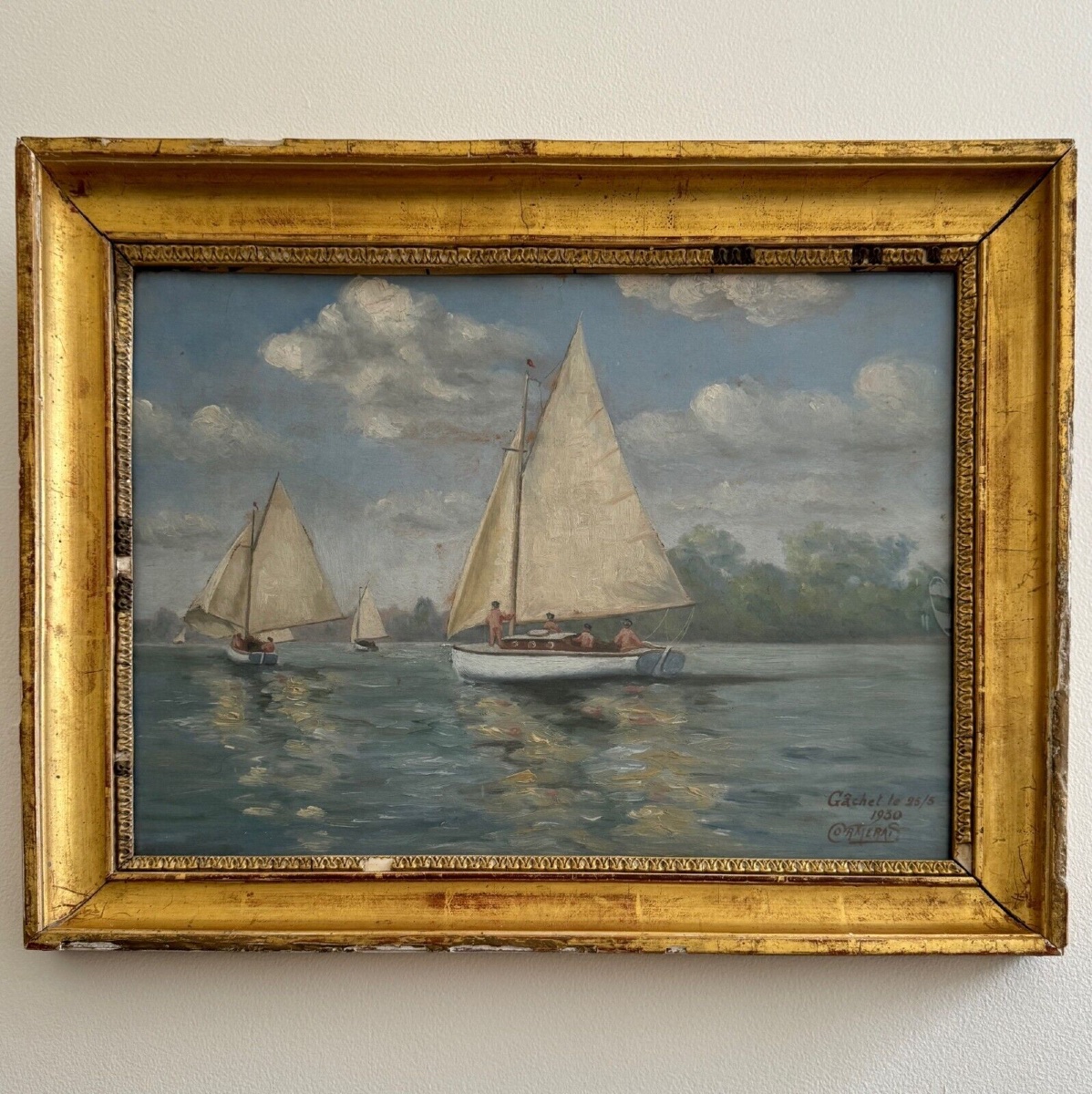 Aquarelle représentant une régate à Gâchet par Cormerais 1930-photo-2