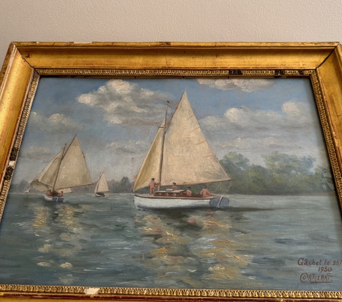 Aquarelle représentant une régate à Gâchet par Cormerais 1930-photo-3