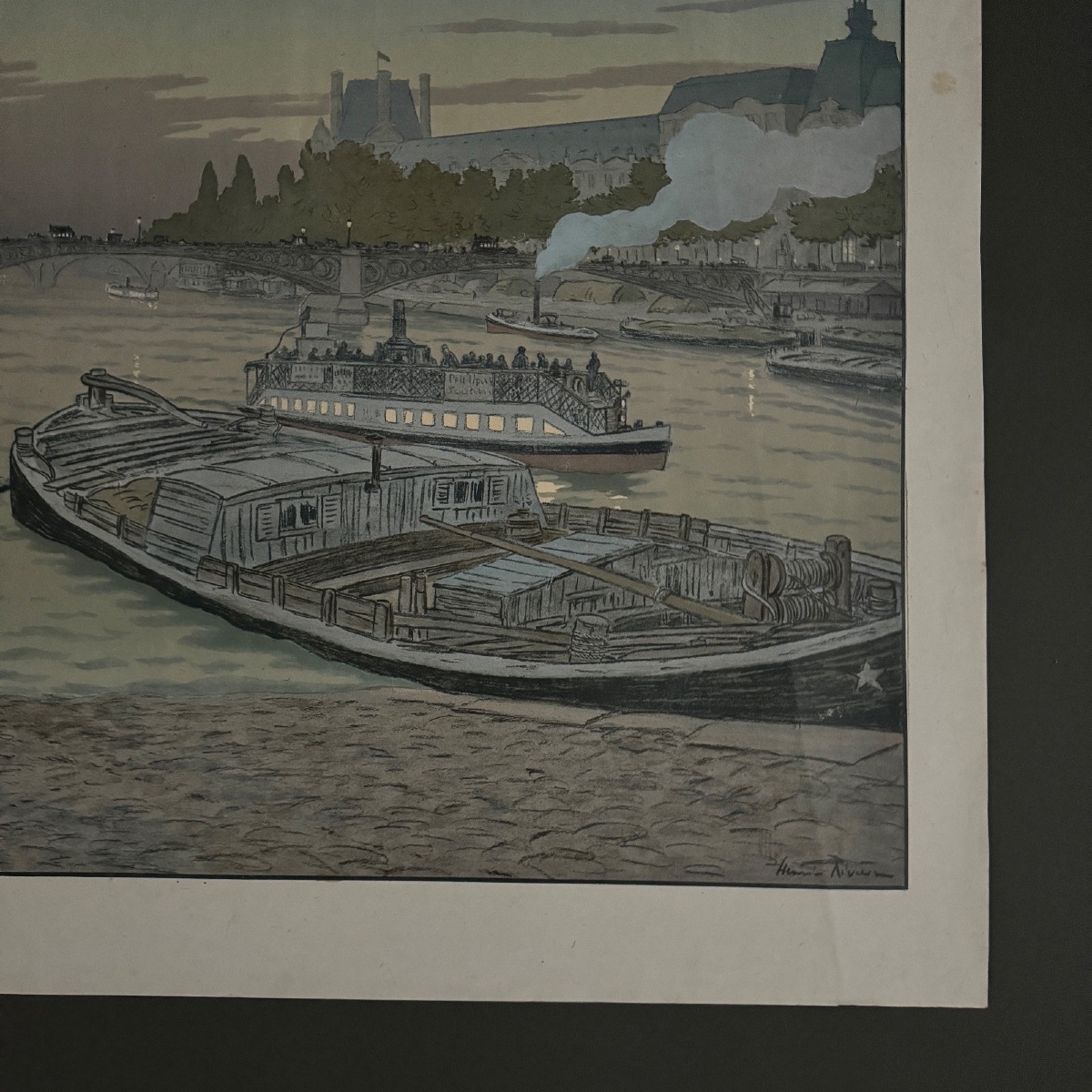 Lithographie par Henri Rivière Le Pont des Saints-Pères et Le Louvre -photo-3