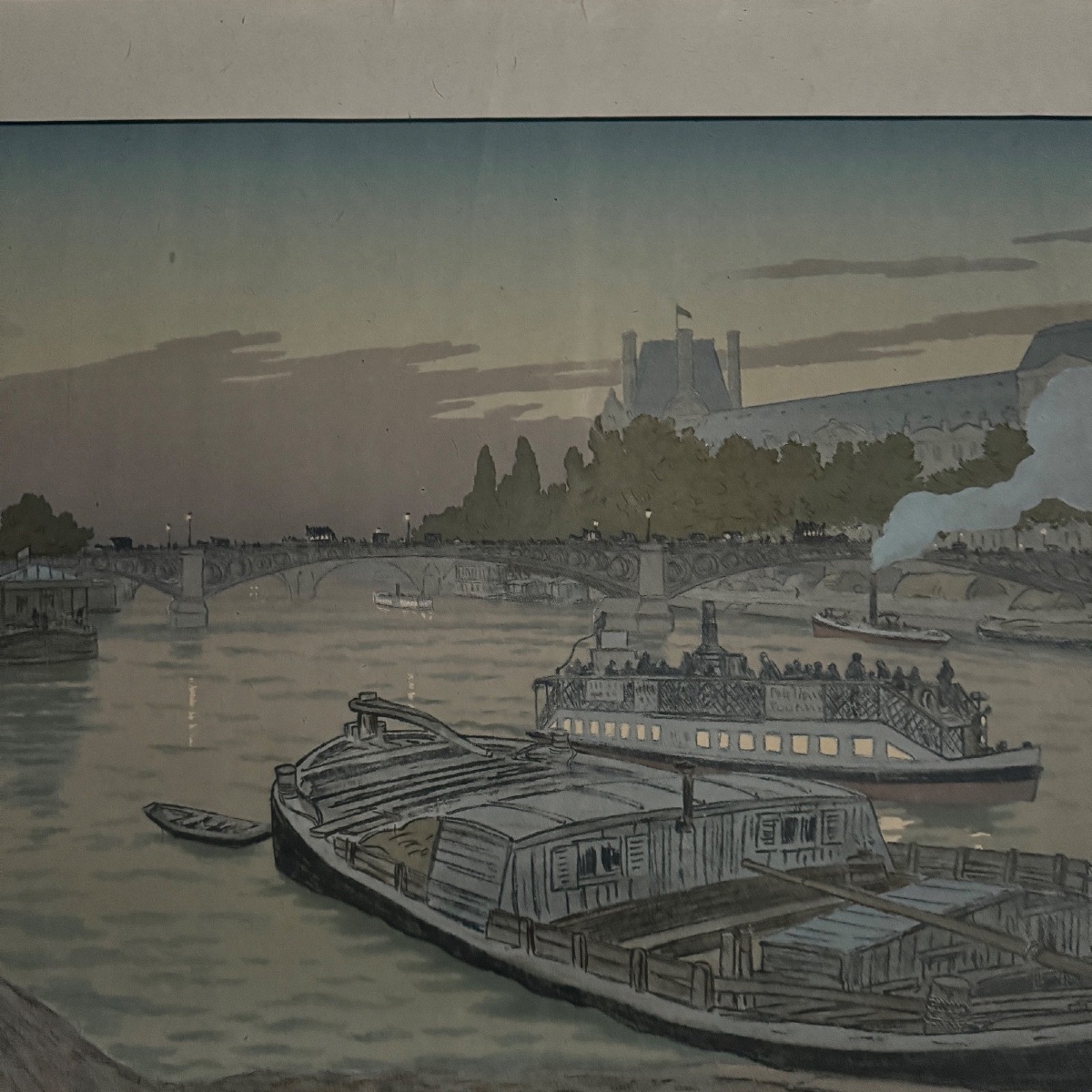 Lithographie par Henri Rivière Le Pont des Saints-Pères et Le Louvre -photo-4