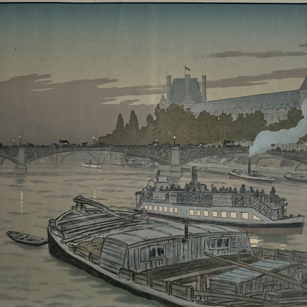 Lithographie par Henri Rivière Le Pont des Saints-Pères et Le Louvre -photo-3