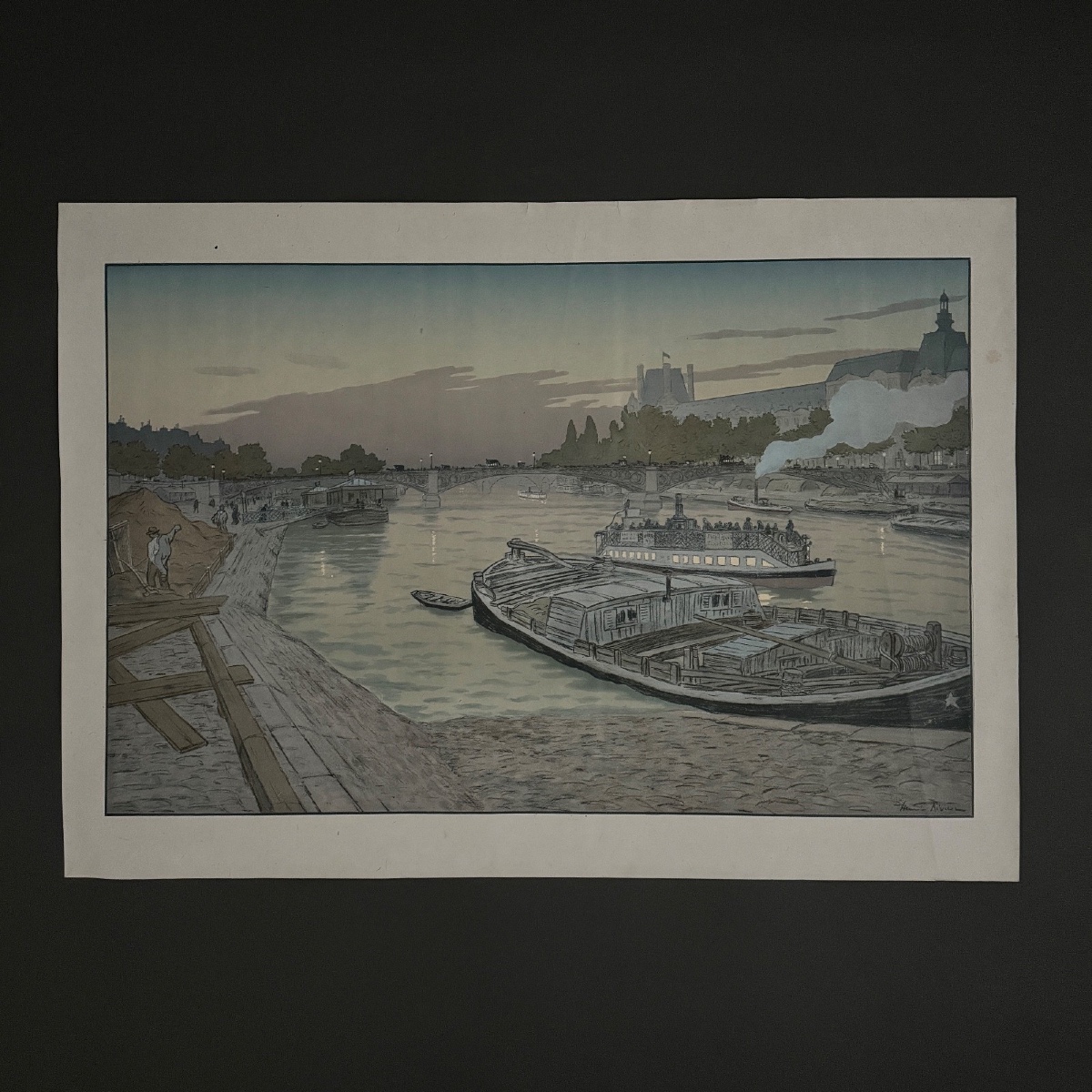 Lithographie par Henri Rivière Le Pont des Saints-Pères et Le Louvre 