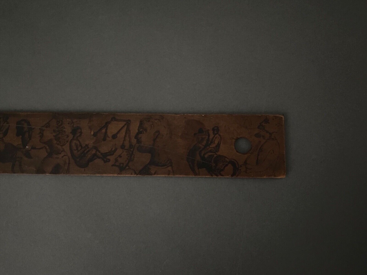 19th-century Wooden Rule Set Painted With A Decoration Of Men And Horses, Fencing And Boxing-photo-4